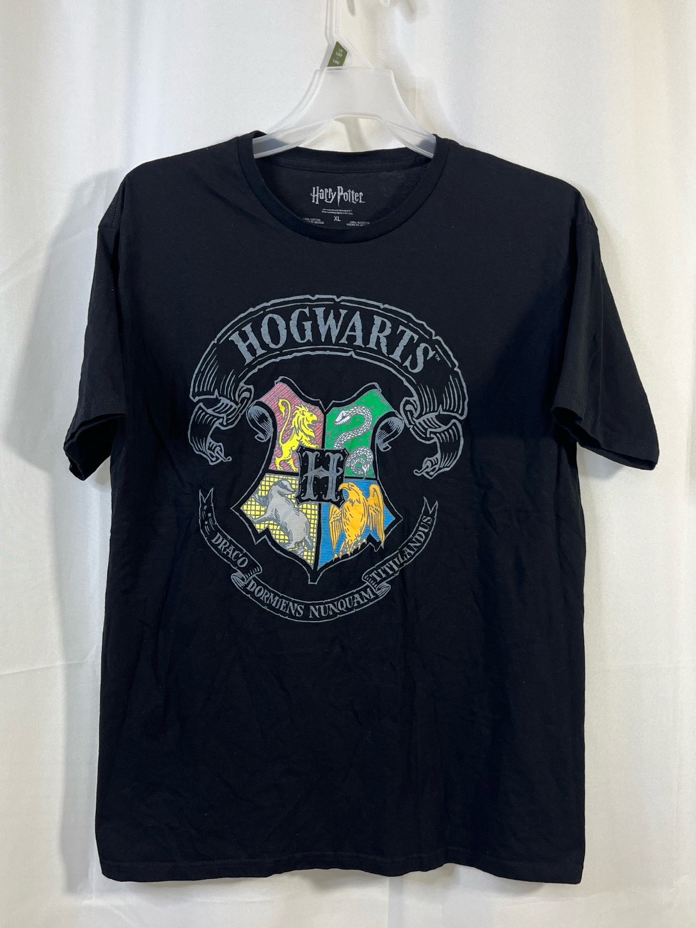 Harry Potter HOGWARTS Crest Logo Men's Short Sleeve T-Shirt Black Size XL